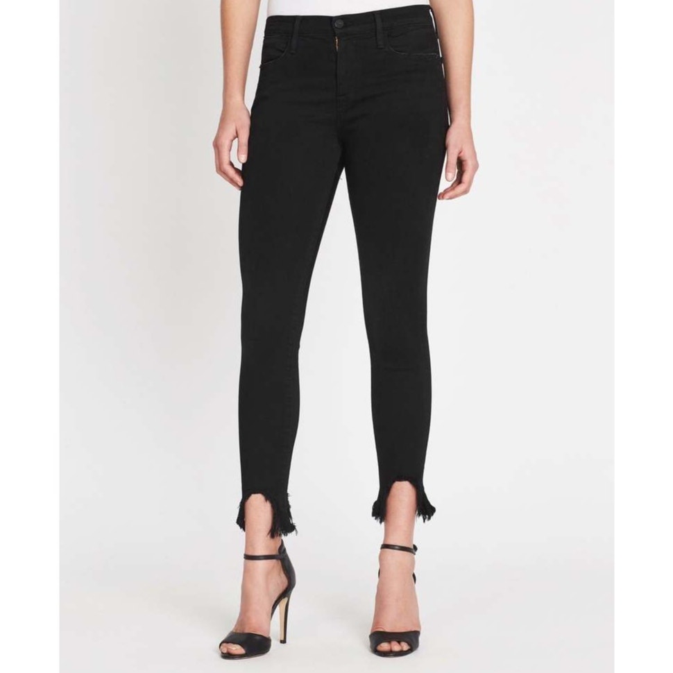 Frame Denim Le High Skinny Stiletto Raw Hem Size 25 Black Fish High Rise